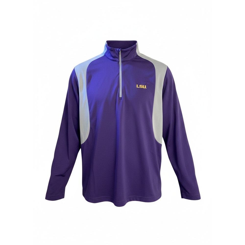 LSU Tigers Mens Purple Grey Quarter Zip Pullover Performance Athletic Top Medium